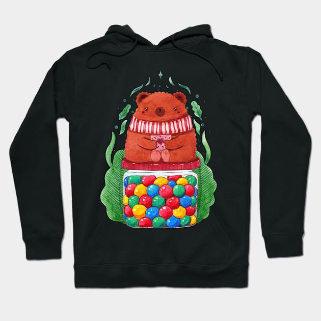 Bear candies jar watercolor Hoodie by Shoosh